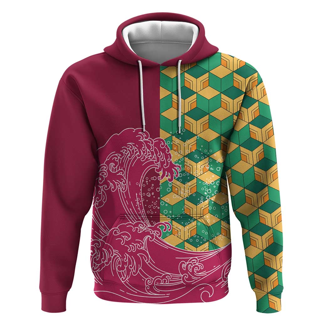 Japanese Bishamon-Kikkou Pattern Zip Hoodie Water Pillar Silent River Flow - Polynesian Pride