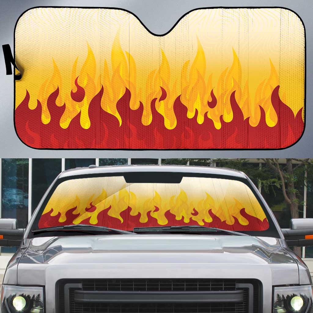 Japanese Kaen Pattern Auto Sun Shade Flame Pillar Blazing Lion Heart - Polynesian Pride