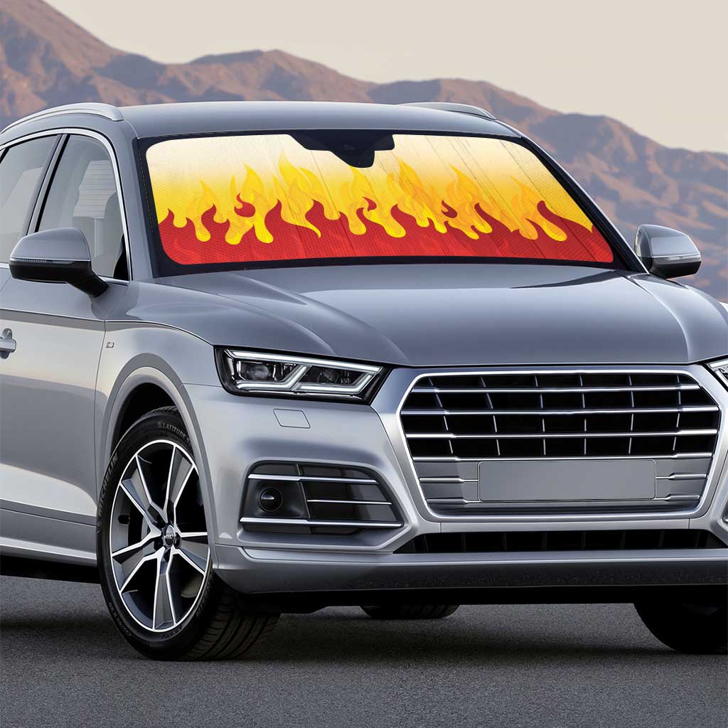 Japanese Kaen Pattern Auto Sun Shade Flame Pillar Blazing Lion Heart - Polynesian Pride