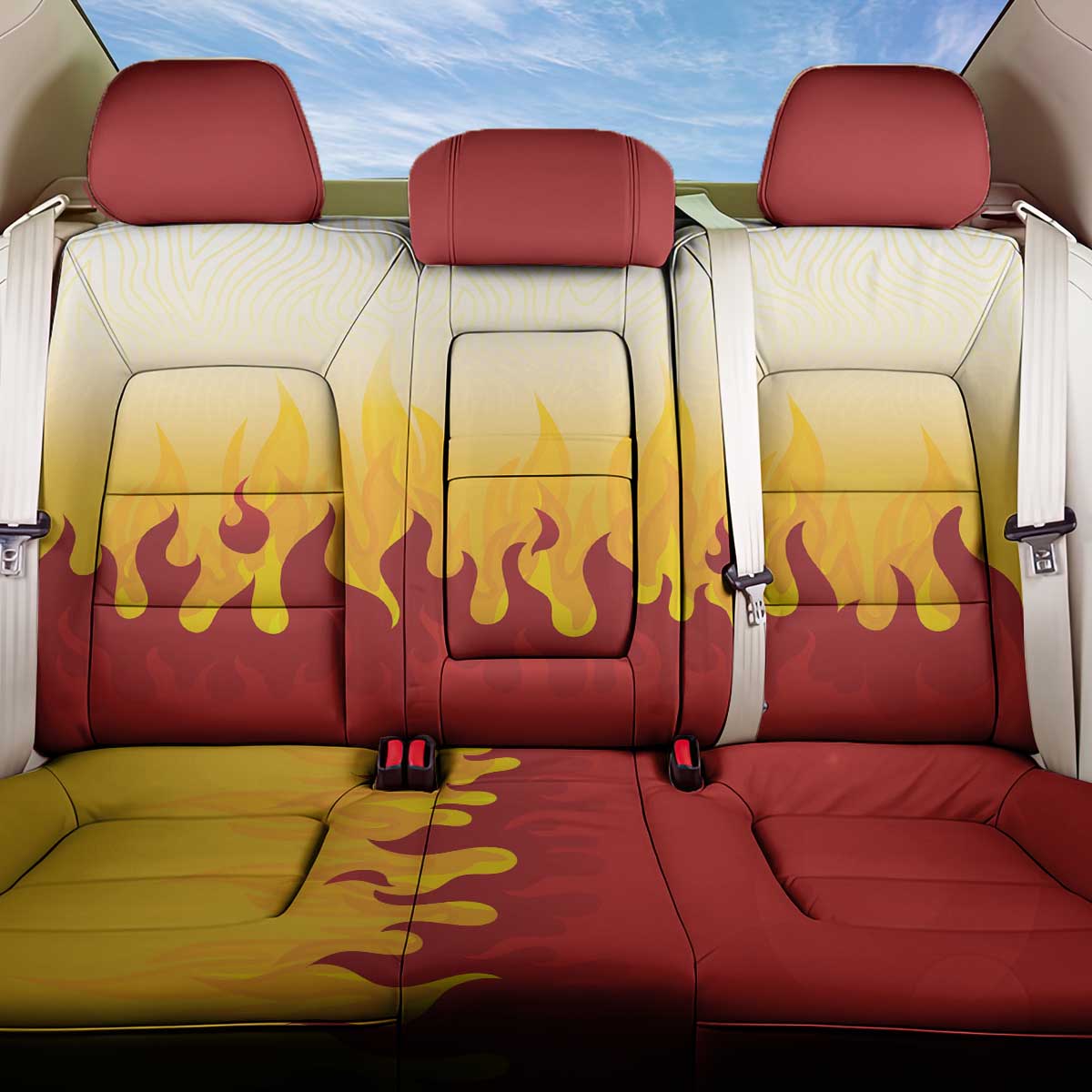 Japanese Kaen Pattern Back Car Seat Cover Flame Pillar Blazing Lion Heart LT9 One Size Red - Polynesian Pride