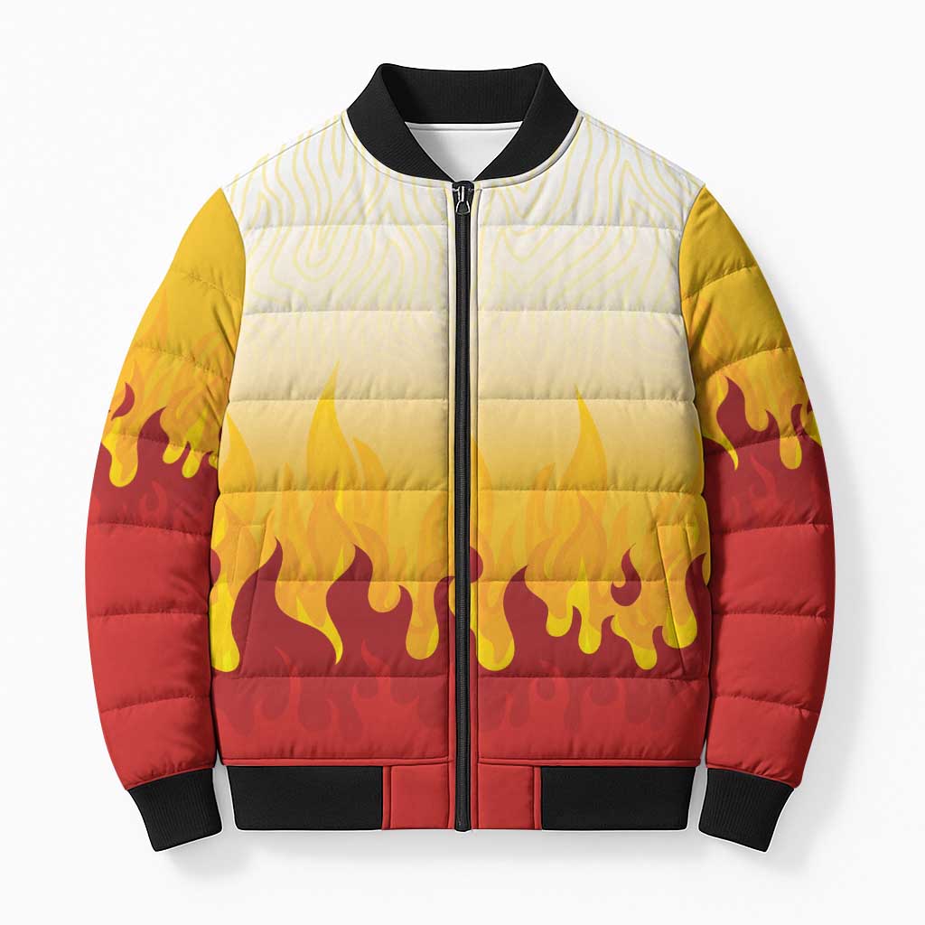Japanese Kaen Pattern Bomber Puffer Jacket Flame Pillar Blazing Lion Heart LT9 Unisex Red - Polynesian Pride