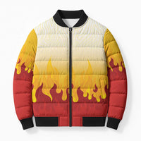 Japanese Kaen Pattern Bomber Puffer Jacket Flame Pillar Blazing Lion Heart LT9 Unisex Red - Polynesian Pride