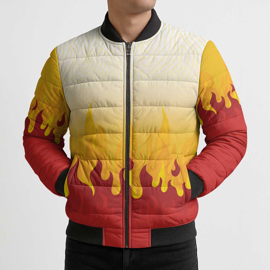 Japanese Kaen Pattern Bomber Puffer Jacket Flame Pillar Blazing Lion Heart LT9 - Polynesian Pride
