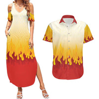 Japanese Kaen Pattern Couples Matching Summer Maxi Dress and Hawaiian Shirt Flame Pillar Blazing Lion Heart - Polynesian Pride