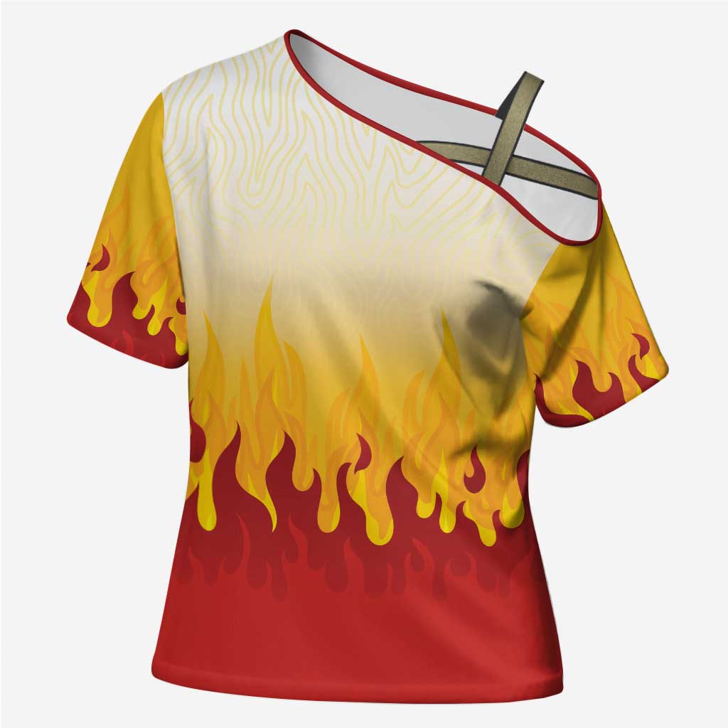 Japanese Kaen Pattern Cross Shoulder Shirt Flame Pillar Blazing Lion Heart LT9 Female Red - Polynesian Pride