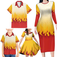 Japanese Kaen Pattern Family Matching Long Sleeve Bodycon Dress and Hawaiian Shirt Flame Pillar Blazing Lion Heart - Polynesian Pride