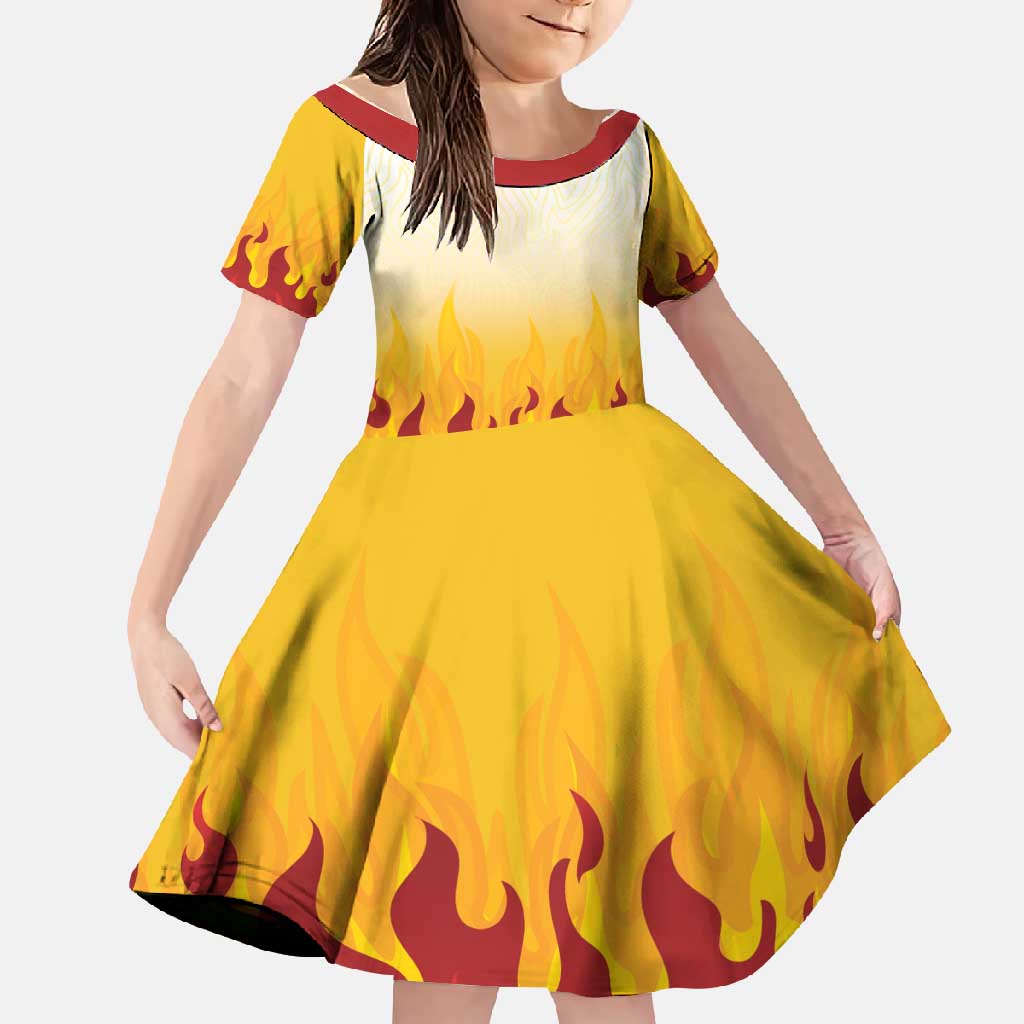 Japanese Kaen Pattern Family Matching Off Shoulder Maxi Dress and Hawaiian Shirt Flame Pillar Blazing Lion Heart - Polynesian Pride