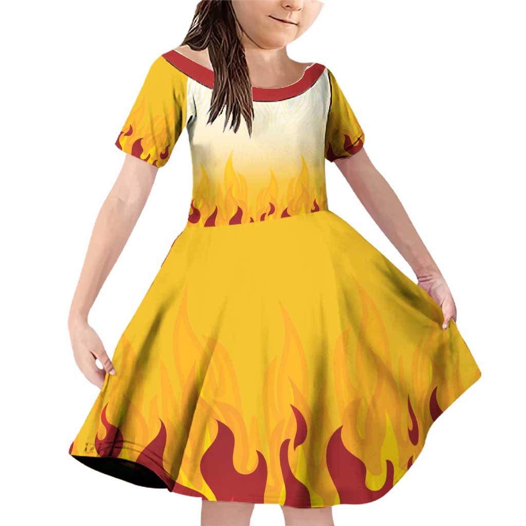 Japanese Kaen Pattern Family Matching Off Shoulder Short Dress and Hawaiian Shirt Flame Pillar Blazing Lion Heart - Polynesian Pride