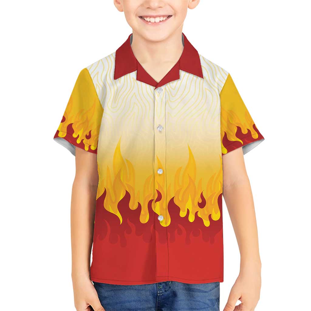 Japanese Kaen Pattern Family Matching Puletasi and Hawaiian Shirt Flame Pillar Blazing Lion Heart LT9 Son's Shirt Red - Polynesian Pride