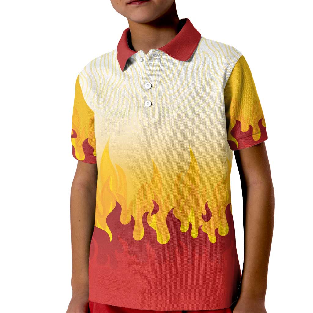 Japanese Kaen Pattern Kid Polo Shirt Flame Pillar Blazing Lion Heart - Polynesian Pride