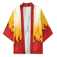 Japanese Kaen Pattern Kimono Flame Pillar Blazing Lion Heart LT9 Unisex Red - Polynesian Pride