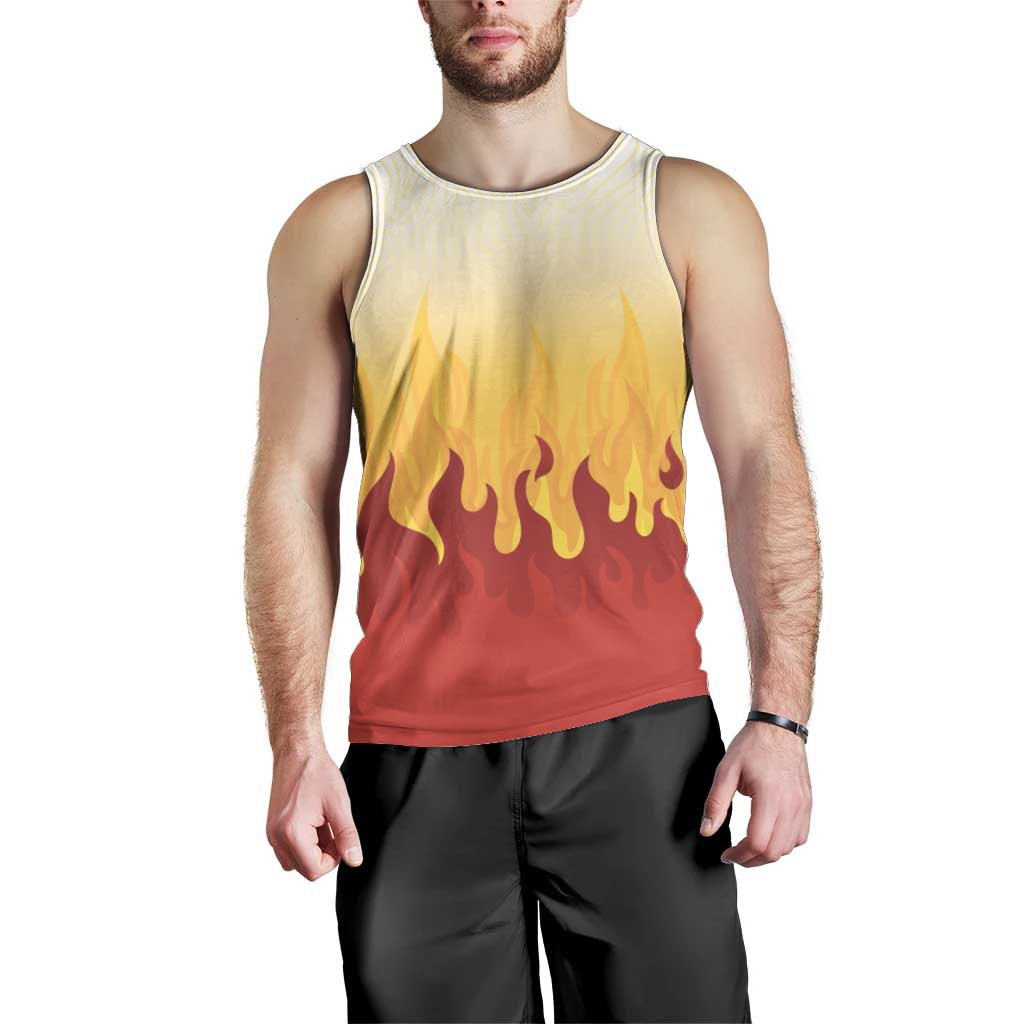 Japanese Kaen Pattern Men Tank Top Flame Pillar Blazing Lion Heart - Polynesian Pride