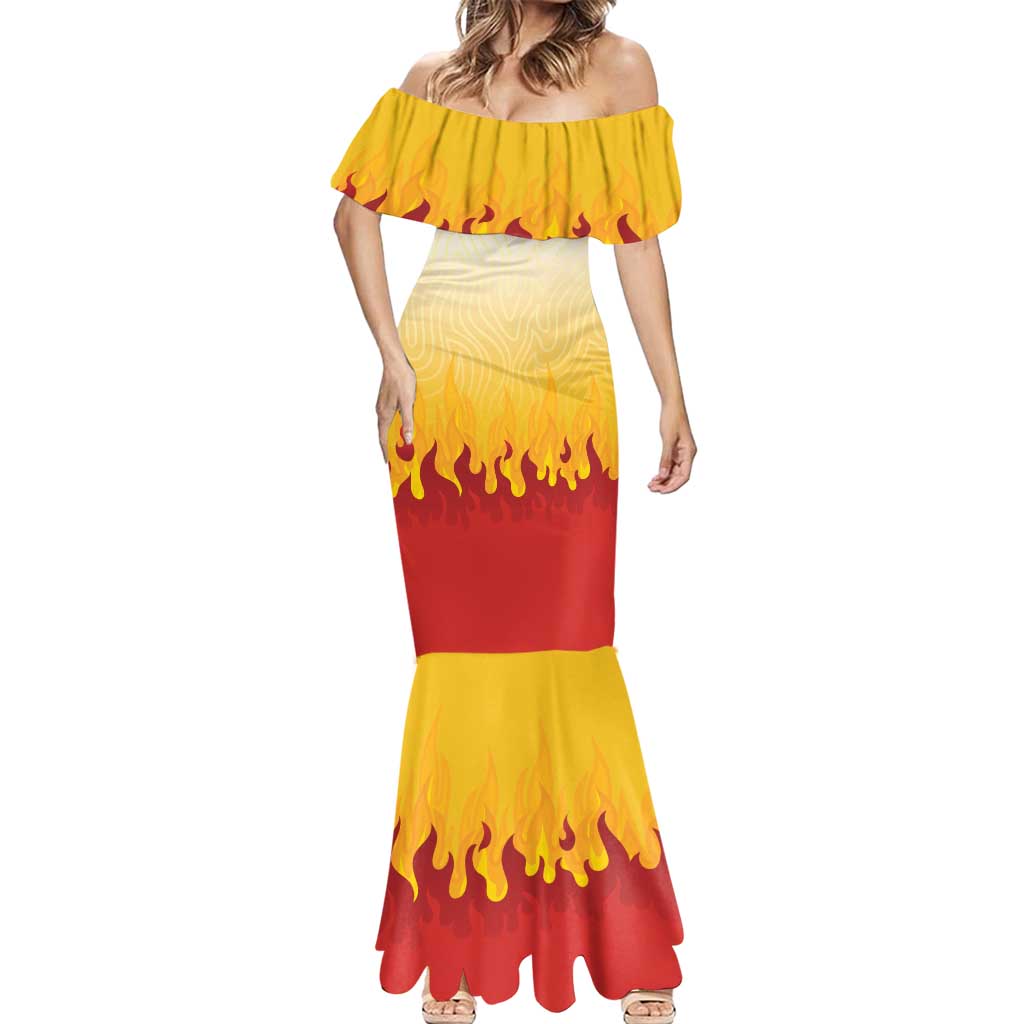Japanese Kaen Pattern Mermaid Dress Flame Pillar Blazing Lion Heart - Polynesian Pride