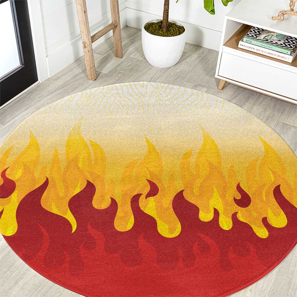 Japanese Kaen Pattern Round Carpet Flame Pillar Blazing Lion Heart LT9 Red - Polynesian Pride