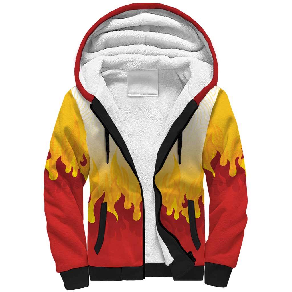 Japanese Kaen Pattern Sherpa Hoodie Flame Pillar Blazing Lion Heart LT9 Unisex Red - Polynesian Pride