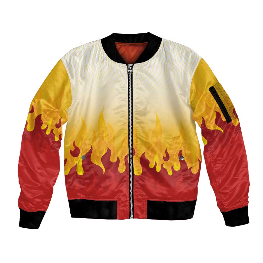 Japanese Kaen Pattern Sleeve Zip Bomber Jacket Flame Pillar Blazing Lion Heart LT9 Unisex Red - Polynesian Pride