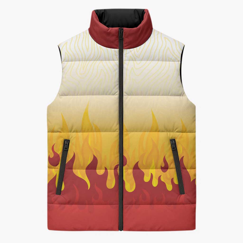 Japanese Kaen Pattern Sleeveless Puffer Jacket Flame Pillar Blazing Lion Heart LT9 Unisex Red - Polynesian Pride