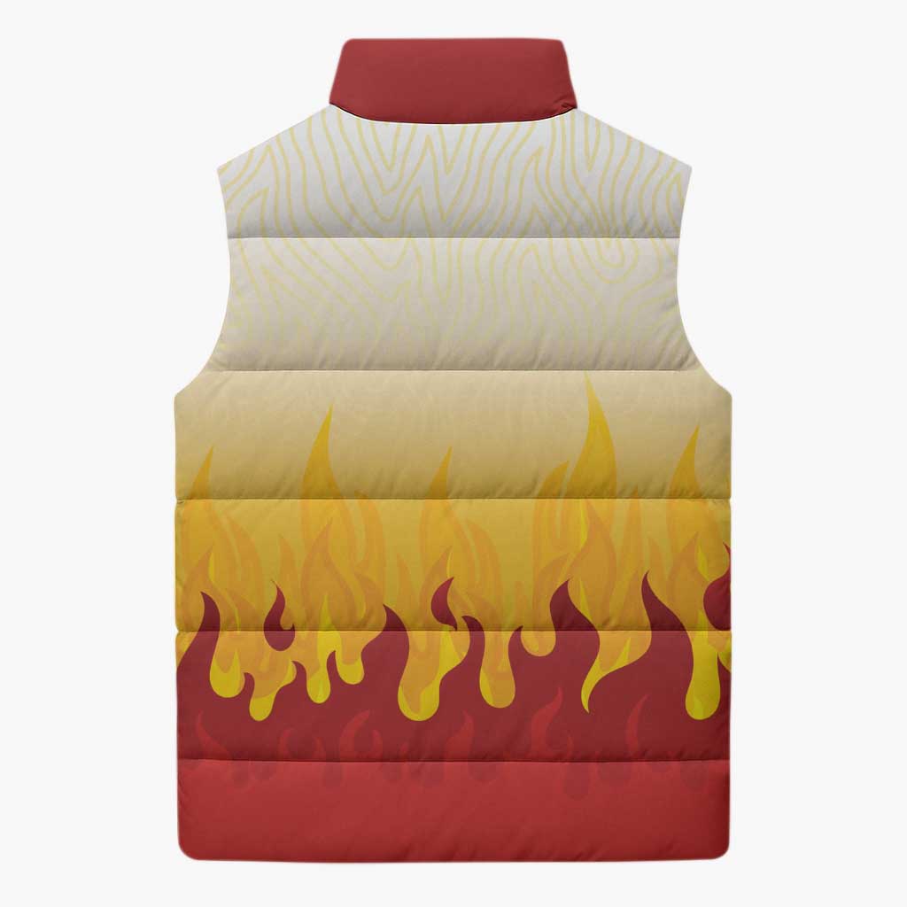 Japanese Kaen Pattern Sleeveless Puffer Jacket Flame Pillar Blazing Lion Heart LT9 - Polynesian Pride