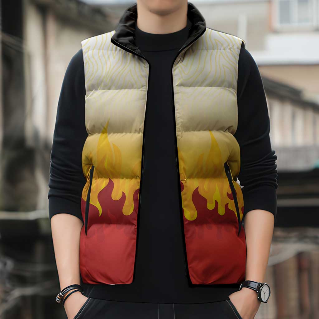 Japanese Kaen Pattern Sleeveless Puffer Jacket Flame Pillar Blazing Lion Heart LT9 - Polynesian Pride