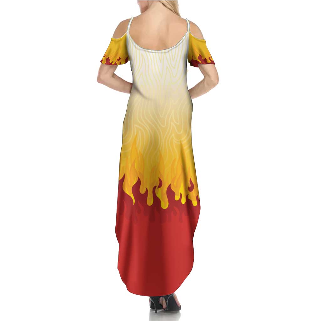 Japanese Kaen Pattern Summer Maxi Dress Flame Pillar Blazing Lion Heart - Polynesian Pride