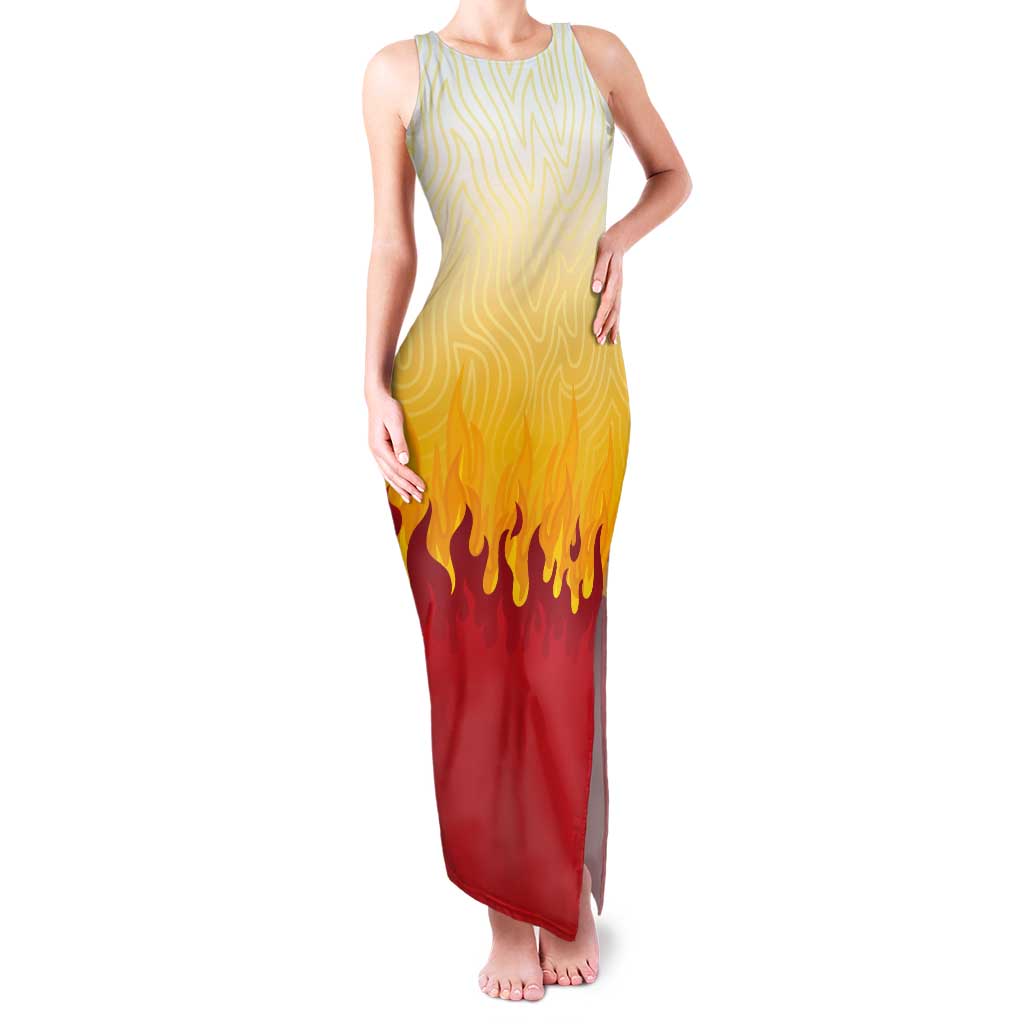 Japanese Kaen Pattern Tank Maxi Dress Flame Pillar Blazing Lion Heart LT9 Women Red - Polynesian Pride