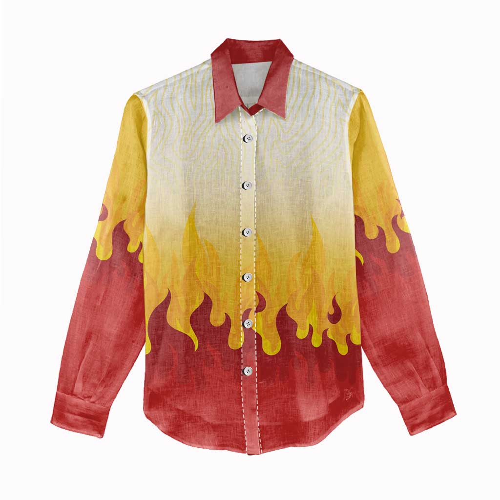 Japanese Kaen Pattern Women Casual Shirt Flame Pillar Blazing Lion Heart - Polynesian Pride