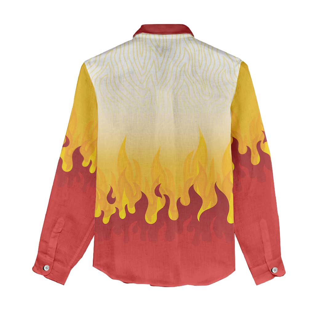 Japanese Kaen Pattern Women Casual Shirt Flame Pillar Blazing Lion Heart - Polynesian Pride