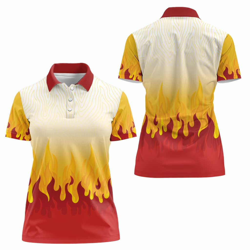 Japanese Kaen Pattern Women Polo Shirt Flame Pillar Blazing Lion Heart - Polynesian Pride