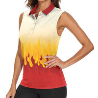 Japanese Kaen Pattern Women Sleeveless Polo Shirt Flame Pillar Blazing Lion Heart - Polynesian Pride