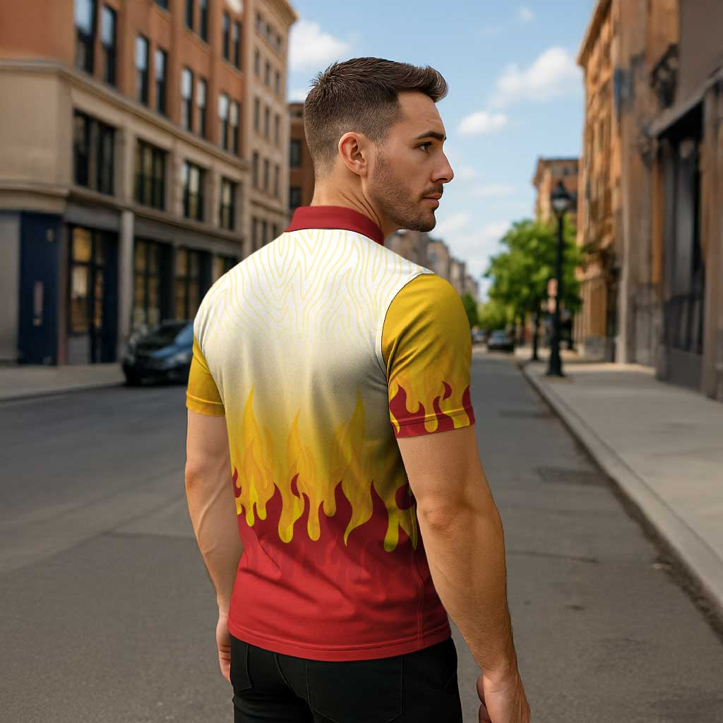 Japanese Kaen Pattern Zipper Polo Shirt Flame Pillar Blazing Lion Heart LT9 - Polynesian Pride