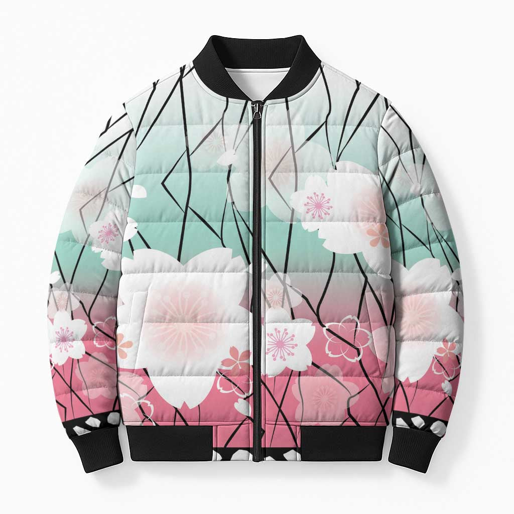 Japanese Kocho Pattern Bomber Puffer Jacket Insect Pillar Butterfly Flower Fairy - Polynesian Pride
