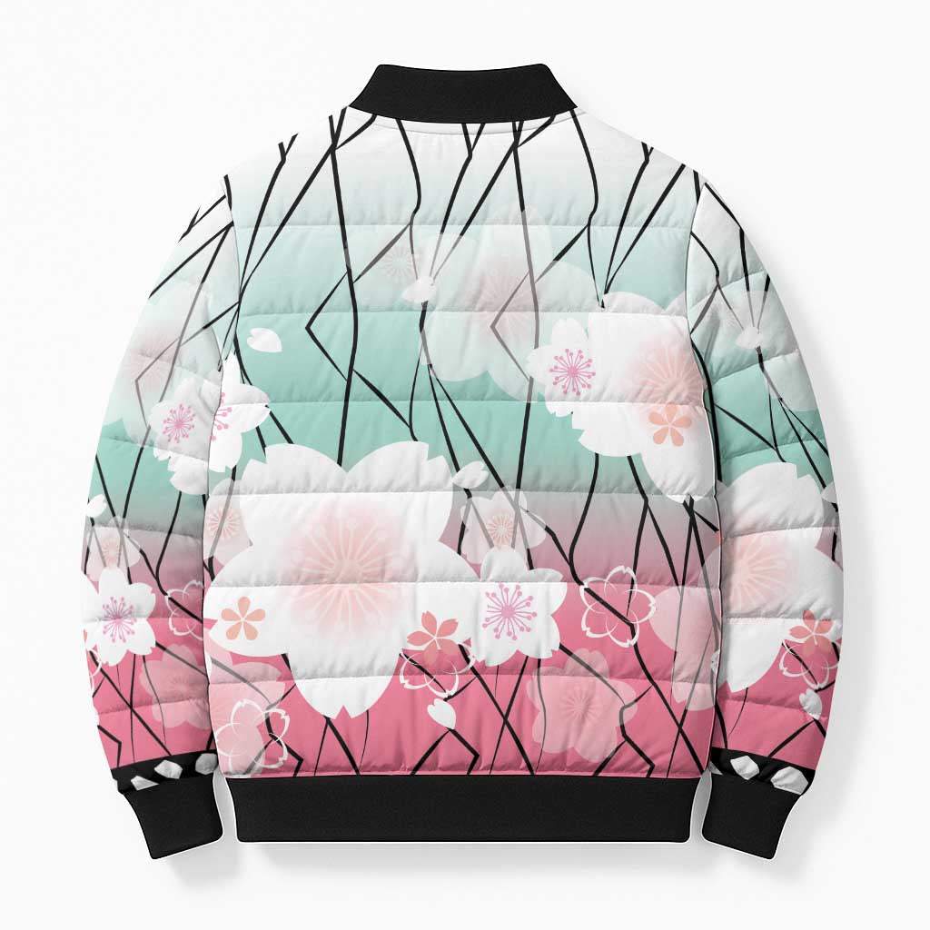Japanese Kocho Pattern Bomber Puffer Jacket Insect Pillar Butterfly Flower Fairy - Polynesian Pride