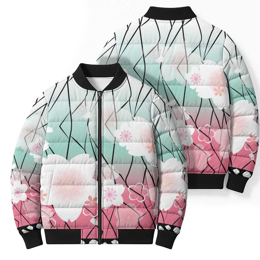 Japanese Kocho Pattern Bomber Puffer Jacket Insect Pillar Butterfly Flower Fairy - Polynesian Pride
