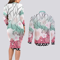 Japanese Kocho Pattern Couples Matching Long Sleeve Bodycon Dress and Long Sleeve Button Shirt Insect Pillar Butterfly Flower Fairy LT9 - Polynesian Pride