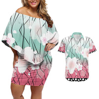 Japanese Kocho Pattern Couples Matching Off Shoulder Short Dress and Hawaiian Shirt Insect Pillar Butterfly Flower Fairy - Polynesian Pride