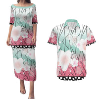 Japanese Kocho Pattern Couples Matching Puletasi and Hawaiian Shirt Insect Pillar Butterfly Flower Fairy LT9 Pink - Polynesian Pride