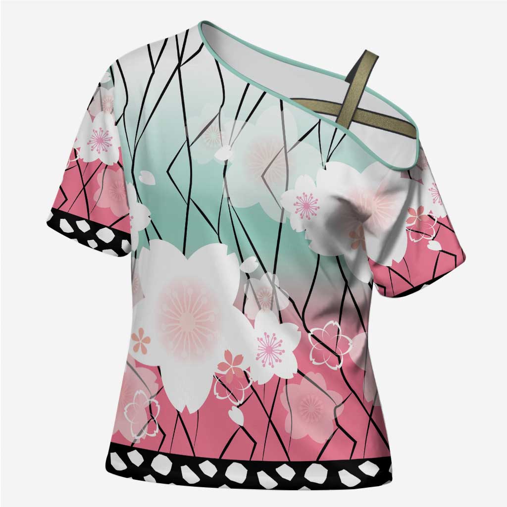 Japanese Kocho Pattern Cross Shoulder Shirt Insect Pillar Butterfly Flower Fairy LT9 Female Pink - Polynesian Pride