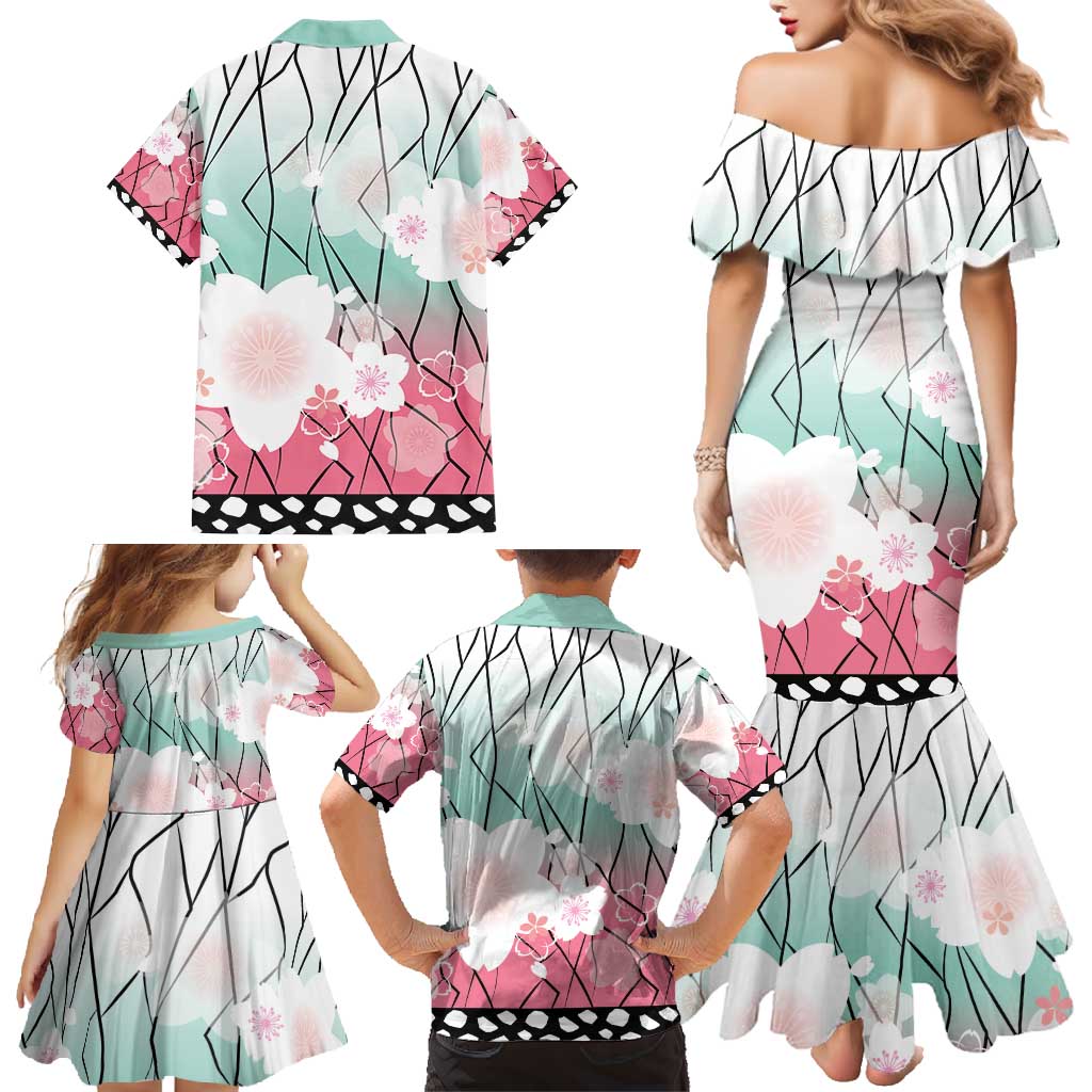 Japanese Kocho Pattern Family Matching Mermaid Dress and Hawaiian Shirt Insect Pillar Butterfly Flower Fairy - Polynesian Pride