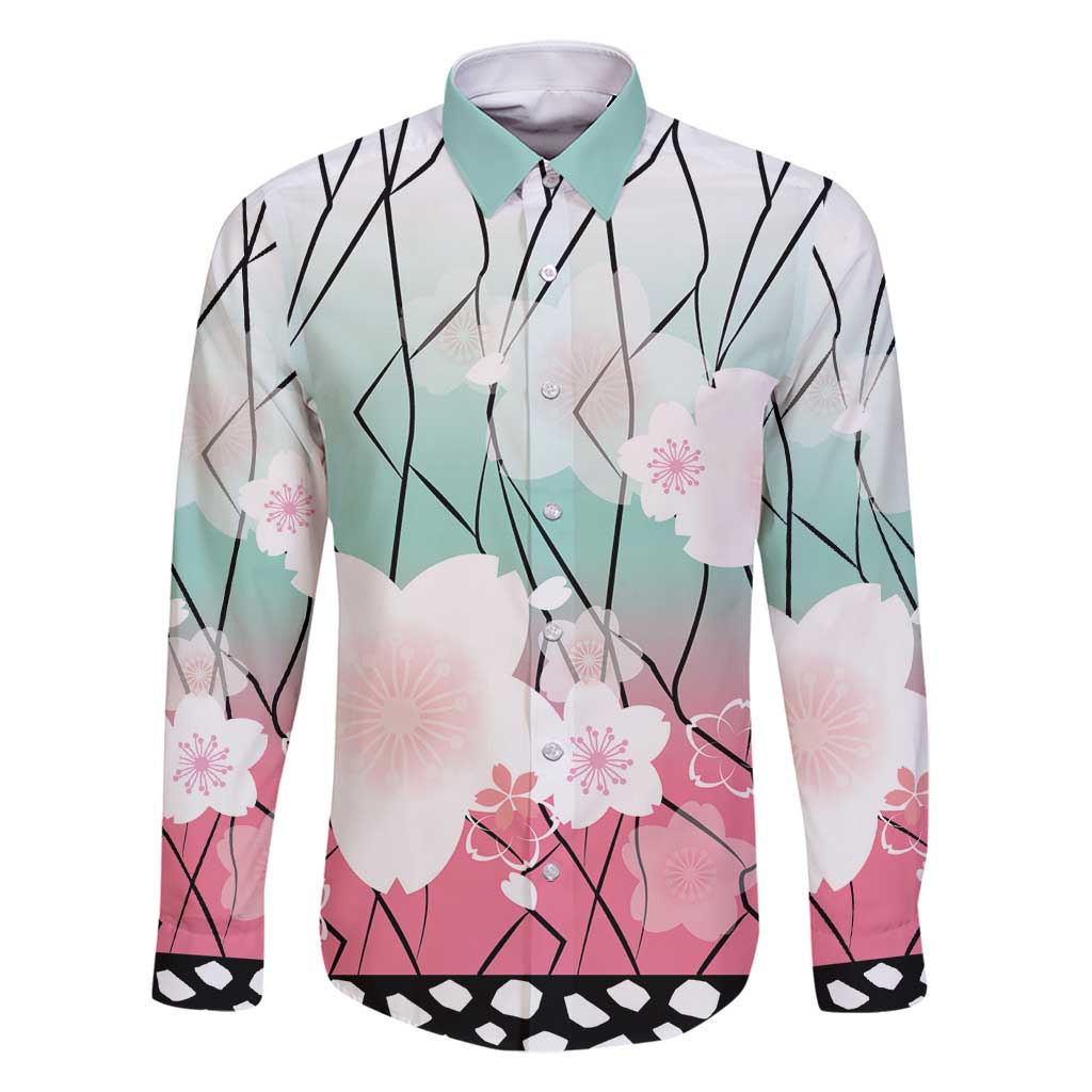 Japanese Kocho Pattern Family Matching Summer Maxi Dress and Hawaiian Shirt Insect Pillar Butterfly Flower Fairy LT9 Dad's Shirt - Long Sleeve Pink - Polynesian Pride
