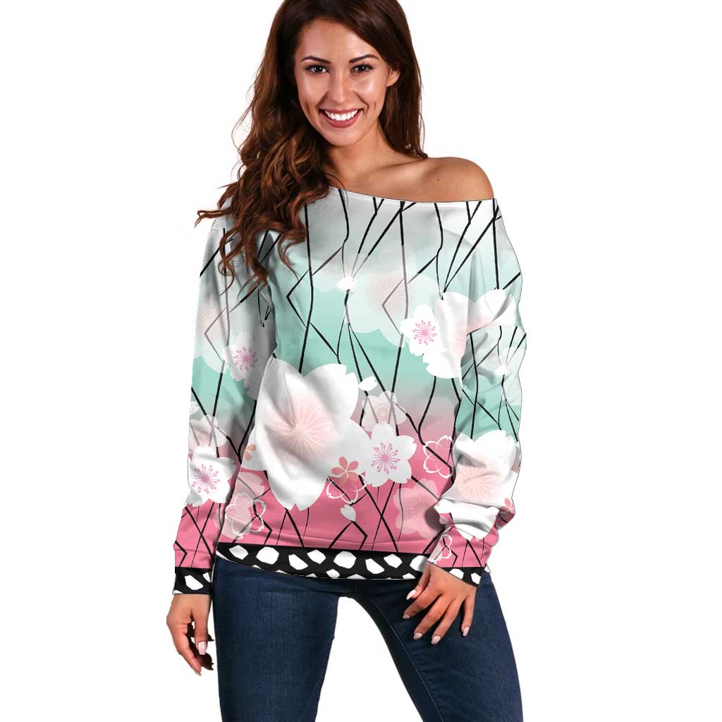 Japanese Kocho Pattern Off Shoulder Sweater Insect Pillar Butterfly Flower Fairy - Polynesian Pride