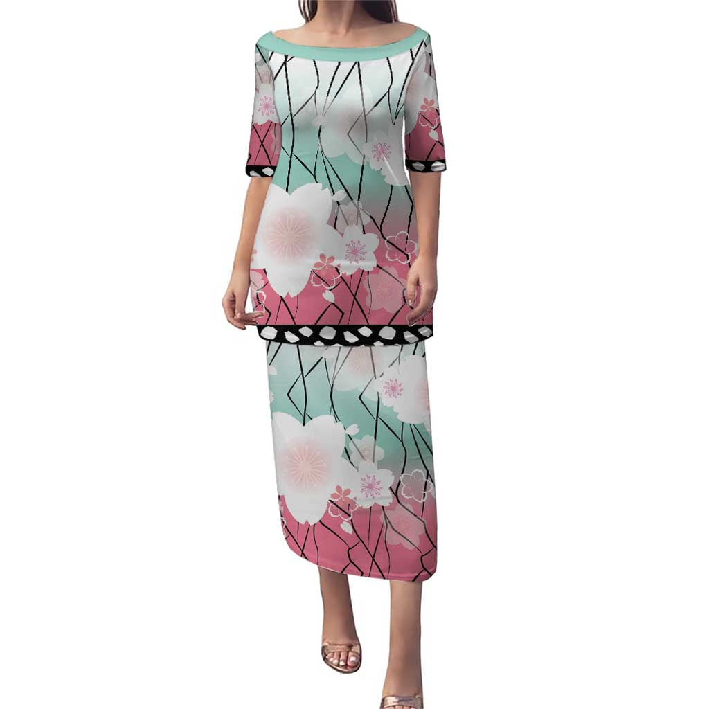 Japanese Kocho Pattern Puletasi Insect Pillar Butterfly Flower Fairy LT9 Long Dress Pink - Polynesian Pride