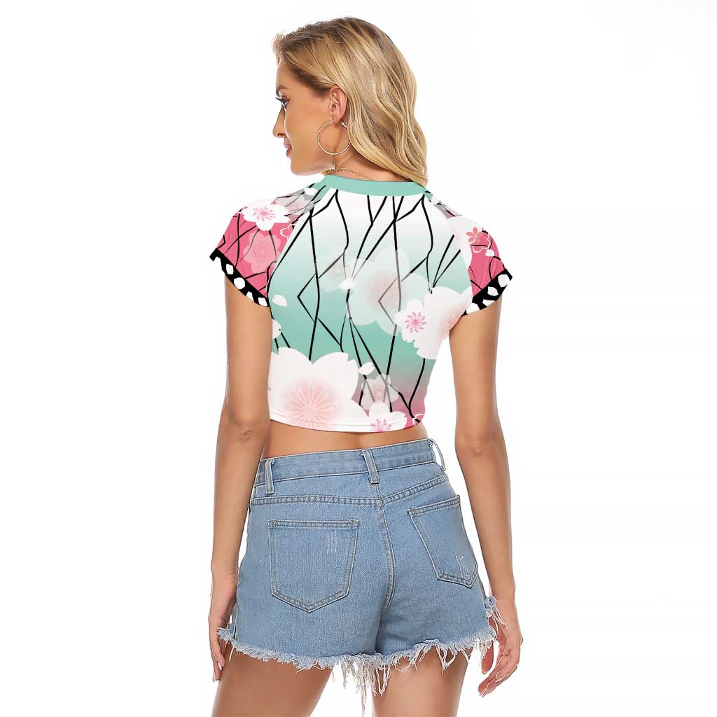 Japanese Kocho Pattern Raglan Cropped T Shirt Insect Pillar Butterfly Flower Fairy - Polynesian Pride