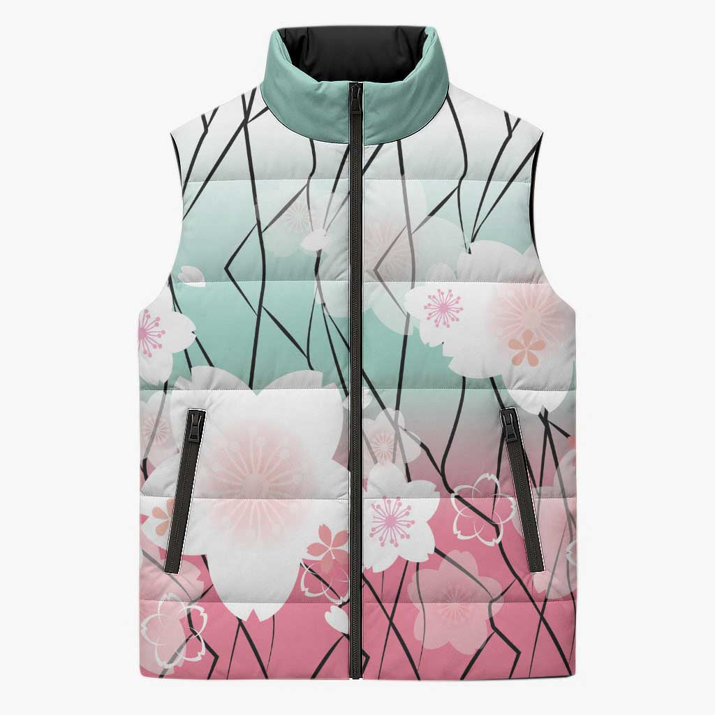 Japanese Kocho Pattern Sleeveless Puffer Jacket Insect Pillar Butterfly Flower Fairy LT9 Unisex Pink - Polynesian Pride