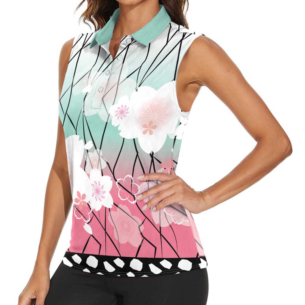 Japanese Kocho Pattern Women Sleeveless Polo Shirt Insect Pillar Butterfly Flower Fairy LT9 - Polynesian Pride