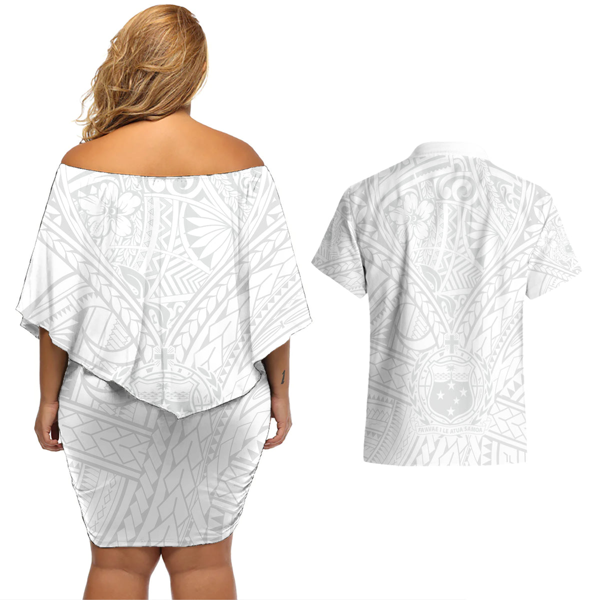 Samoa Lotu Tamaiti Couples Matching Off Shoulder Short Dress and Hawaiian Shirt Polynesian White Sunday Simple LT9 - Polynesian Pride