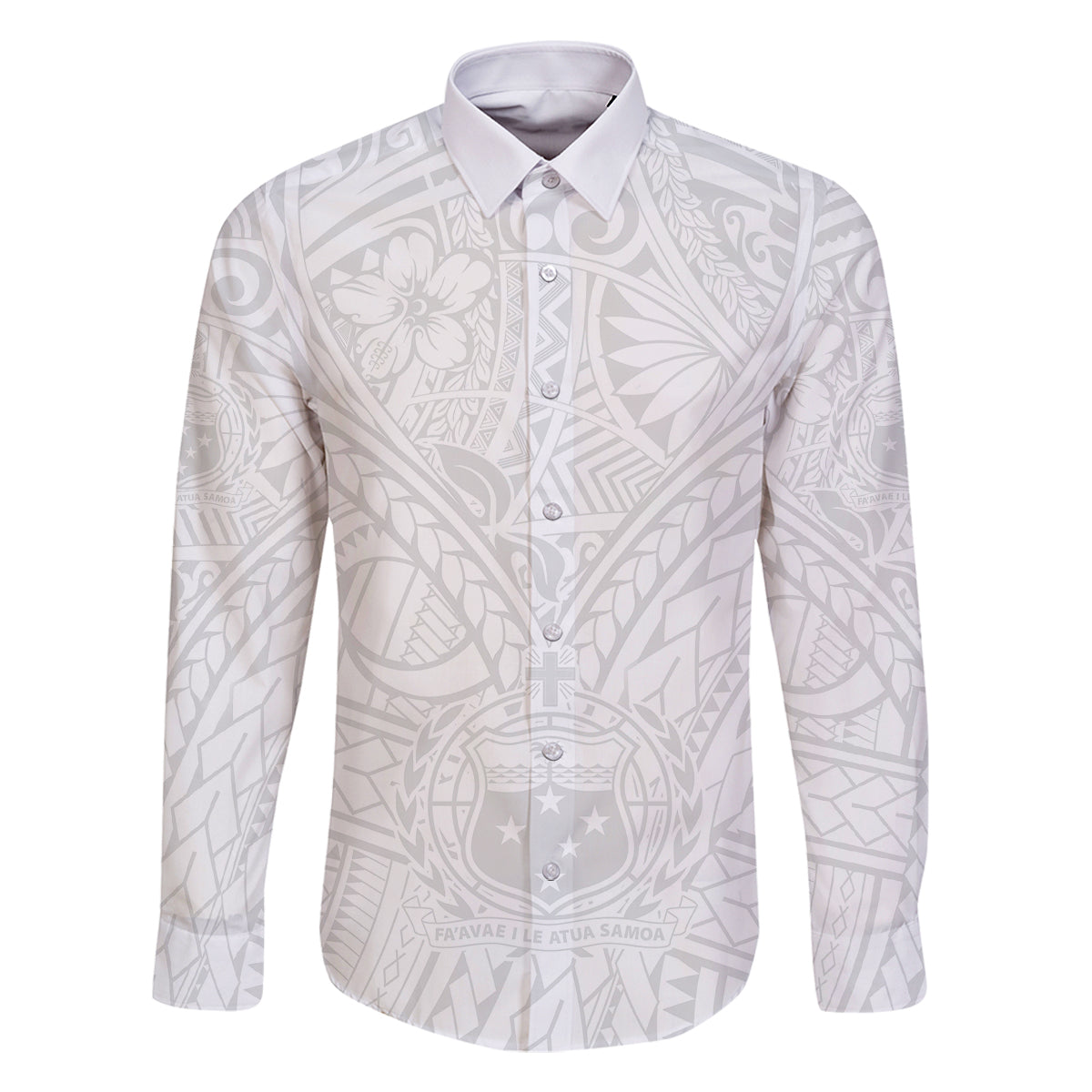 Samoa Lotu Tamaiti Family Matching Long Sleeve Bodycon Dress and Hawaiian Shirt Polynesian White Sunday Simple LT9 Dad's Shirt - Long Sleeve White - Polynesian Pride