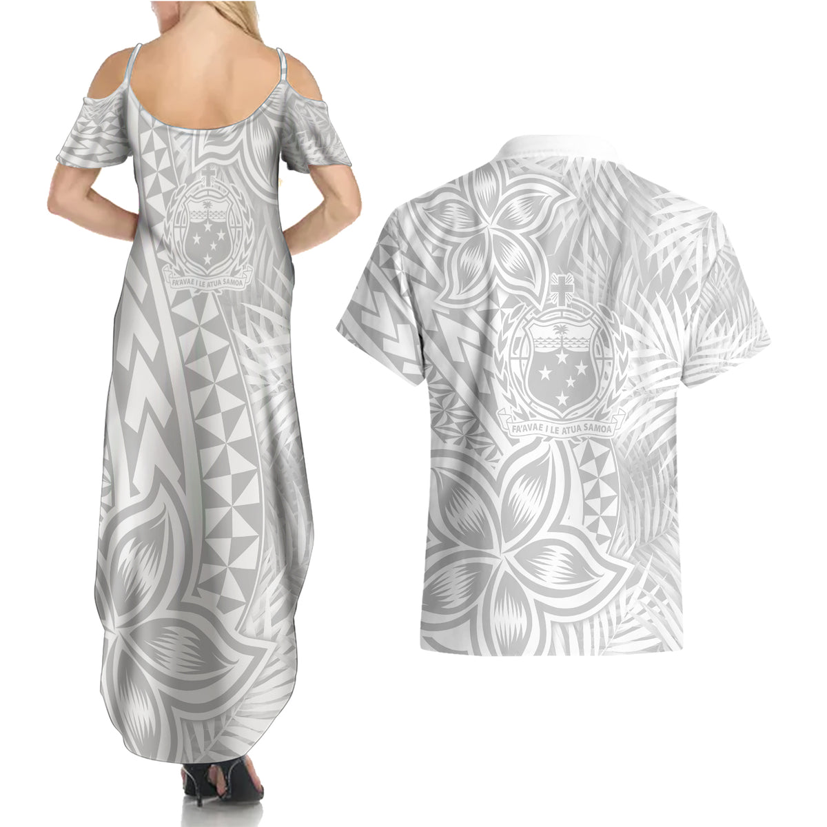 Samoa Lotu Tamait Couples Matching Summer Maxi Dress and Hawaiian Shirt Tropical Plant White Sunday With Polynesia Pattern LT9 - Polynesian Pride