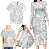 Samoa Lotu Tamait Family Matching Long Sleeve Bodycon Dress and Hawaiian Shirt Tropical Plant White Sunday With Polynesia Pattern LT9 - Polynesian Pride