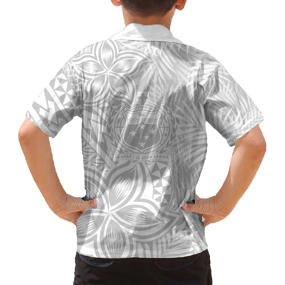 Samoa Lotu Tamait Family Matching Off Shoulder Short Dress and Hawaiian Shirt Tropical Plant White Sunday With Polynesia Pattern LT9 - Polynesian Pride