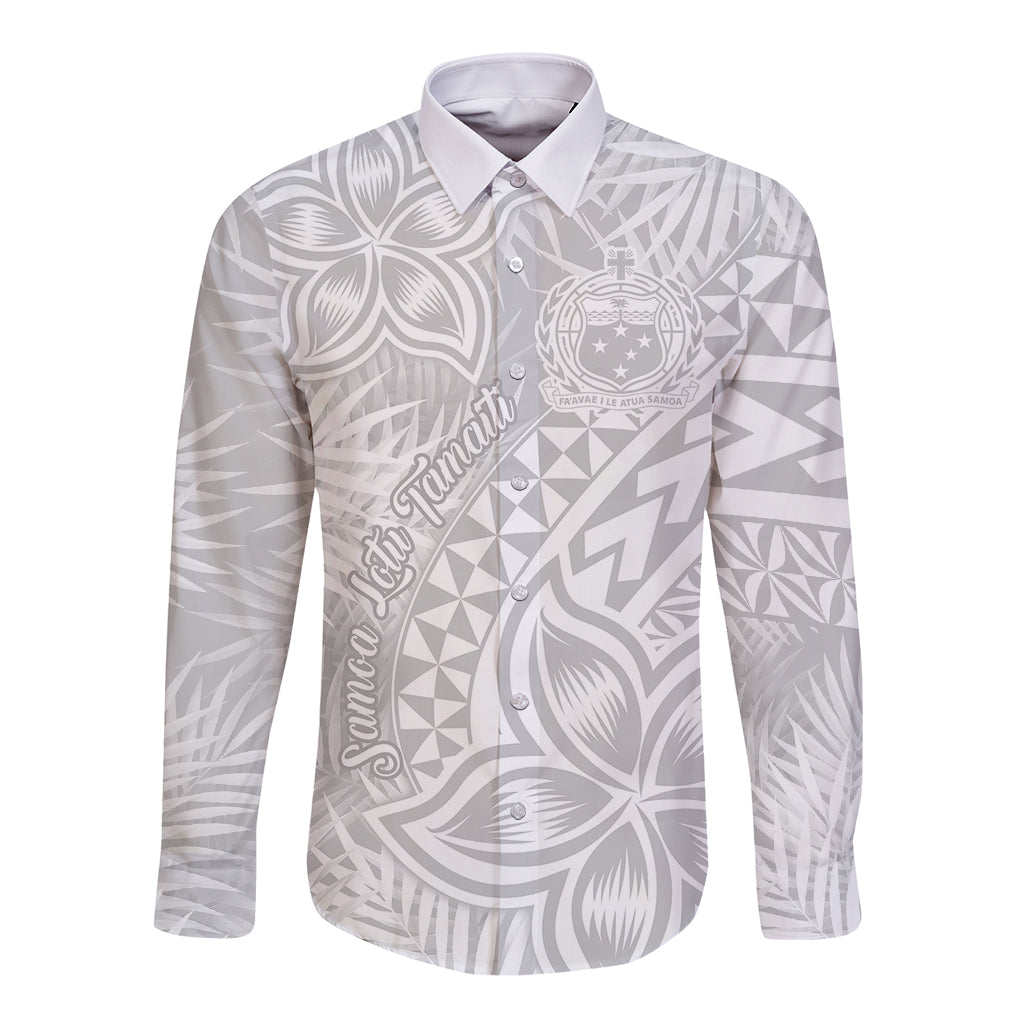 Samoa Lotu Tamait Long Sleeve Button Shirt Tropical Plant White Sunday With Polynesia Pattern LT9 Unisex White - Polynesian Pride